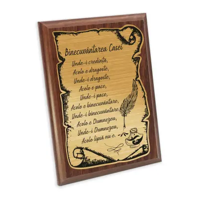 Binecuvantarea casei, placheta lemn personalizata prin gravura